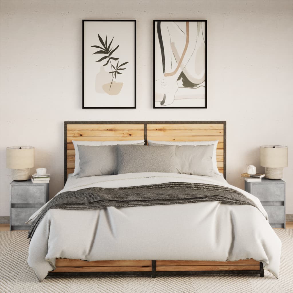 Mesita de noche luces LED 2 uds madera ingeniería gris hormigón - Imagen 4