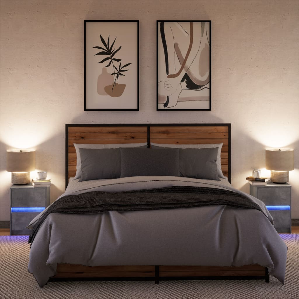 Mesita de noche luces LED 2 uds madera ingeniería gris hormigón - Imagen 5