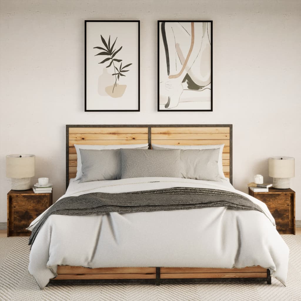 Mesita de noche luces LED 2 uds madera ingeniería roble ahumado - Imagen 4