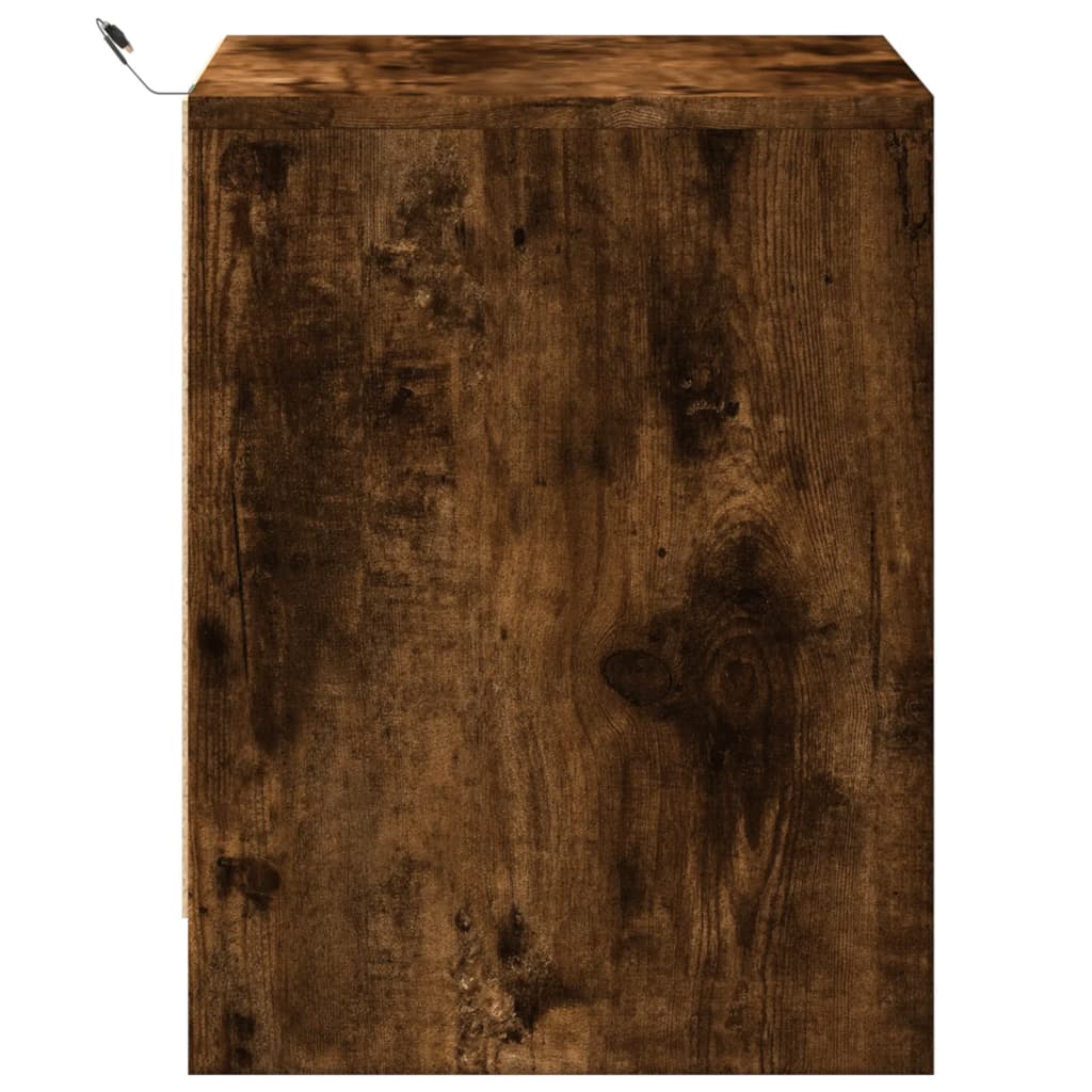 Mesita de noche luces LED 2 uds madera ingeniería roble ahumado - Imagen 7