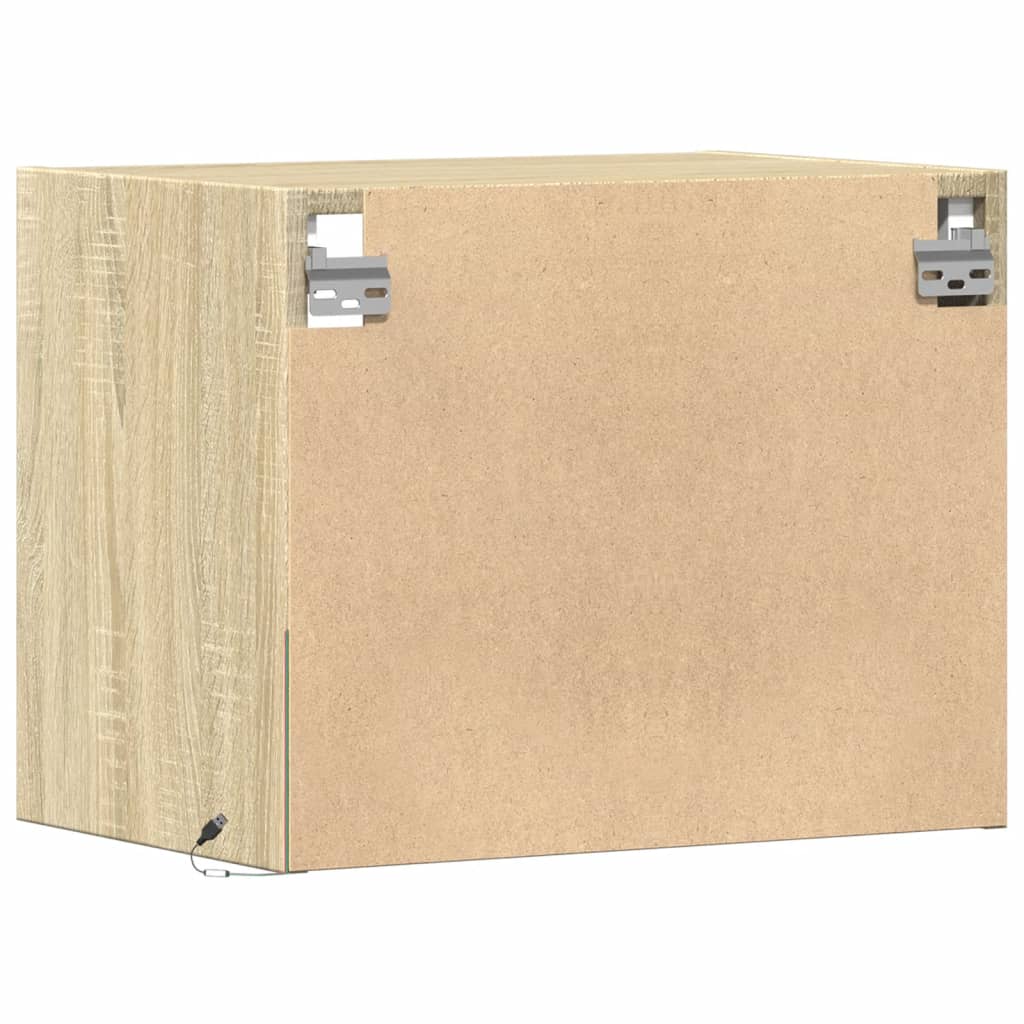 Mesita de noche de pared con luces LED roble Sonoma - Imagen 9