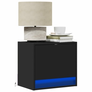 Mesita de noche de pared con luces LED negro