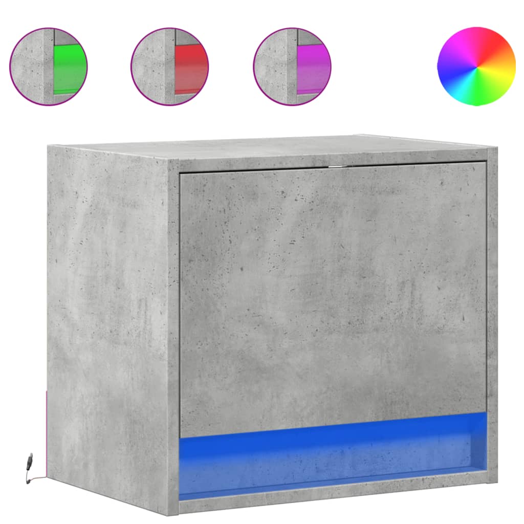 Mesita de noche de pared con luces LED gris hormigón - Imagen 2