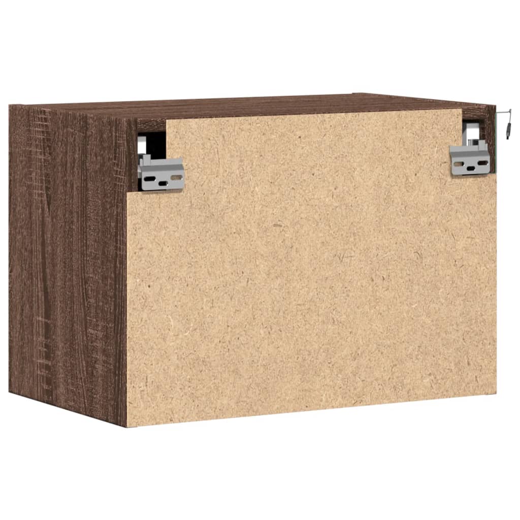 Mesita de noche de pared con luces LED roble marrón - Imagen 9