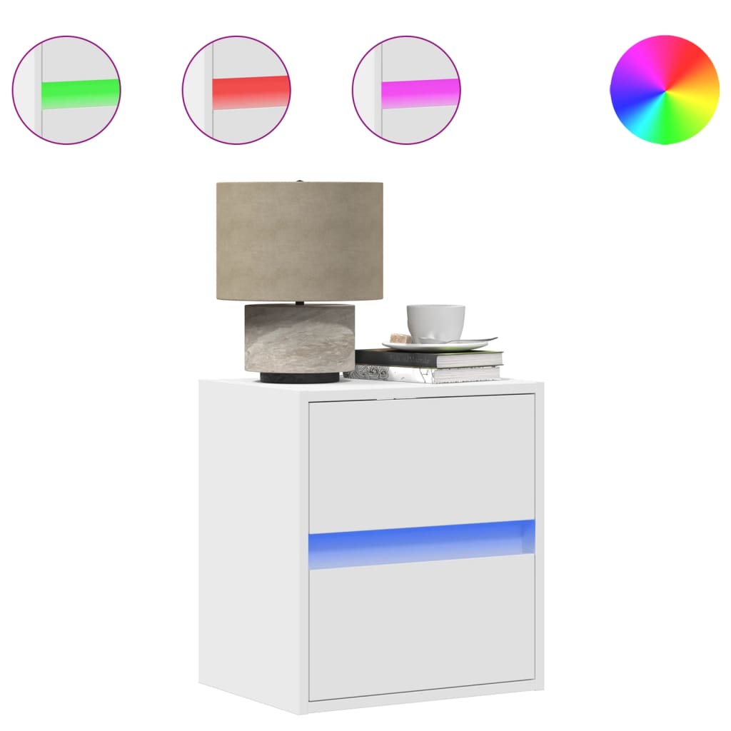 Mesita de noche de pared con luces LED blanco - Imagen 2