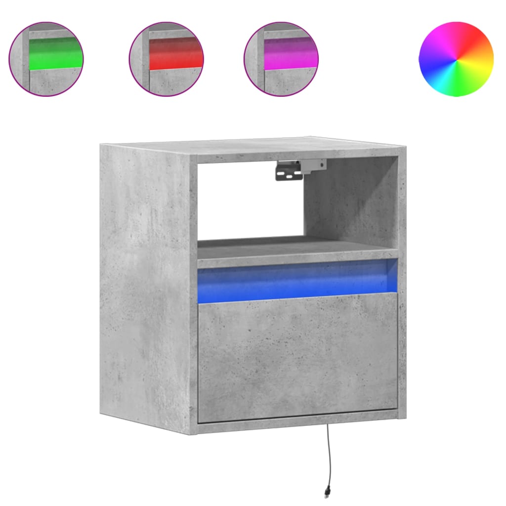 Mesita de noche de pared con luces LED gris hormigón - Imagen 2